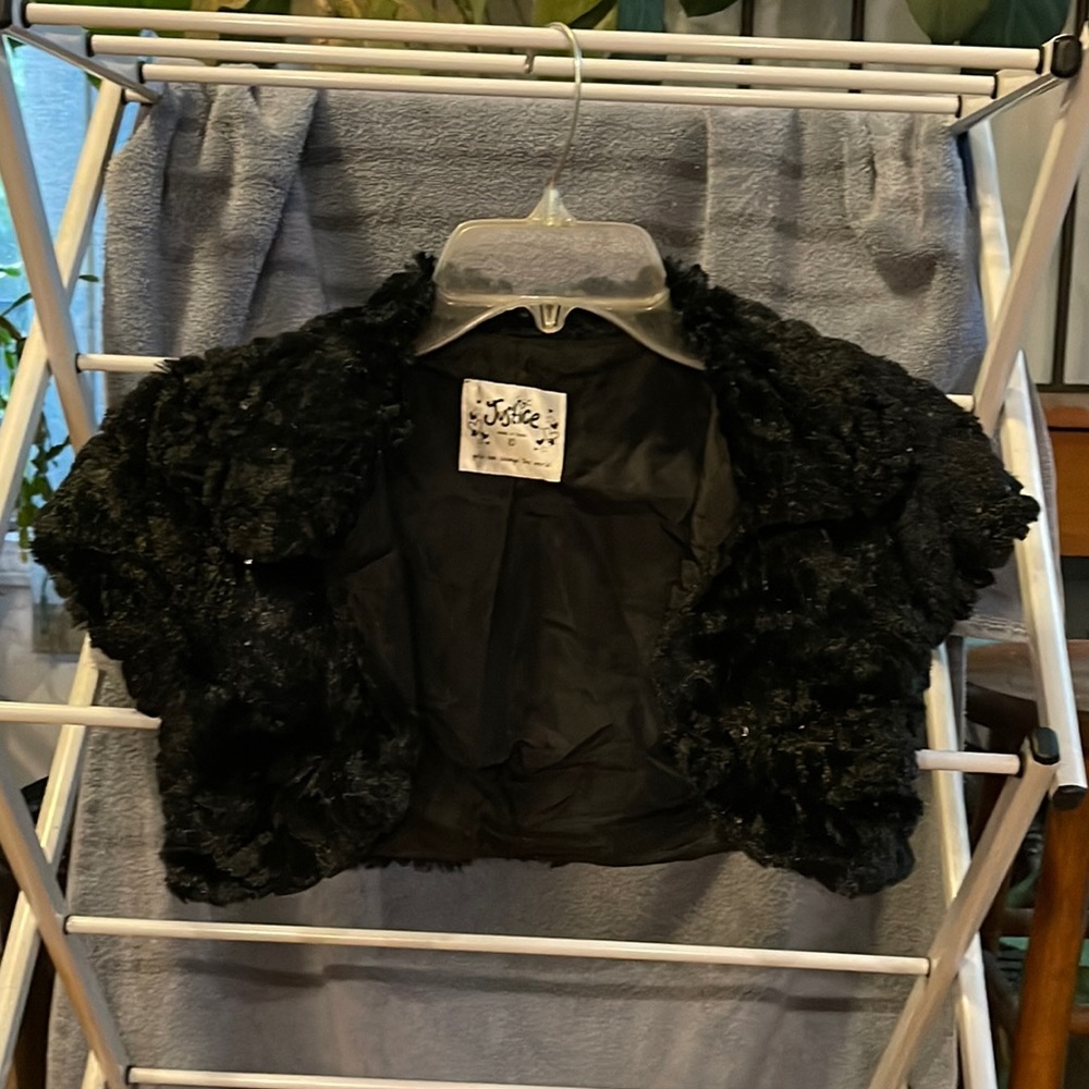 Girls black, dressy crop cardigan